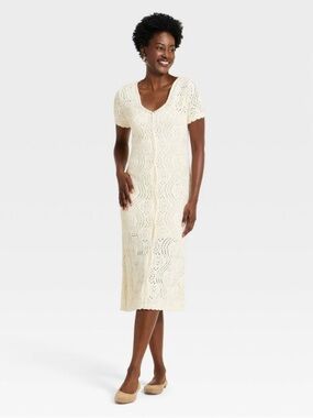 Universal Thread Western Short Sleeve Scalloped Crafted Midi A-Line Dress (NWT)